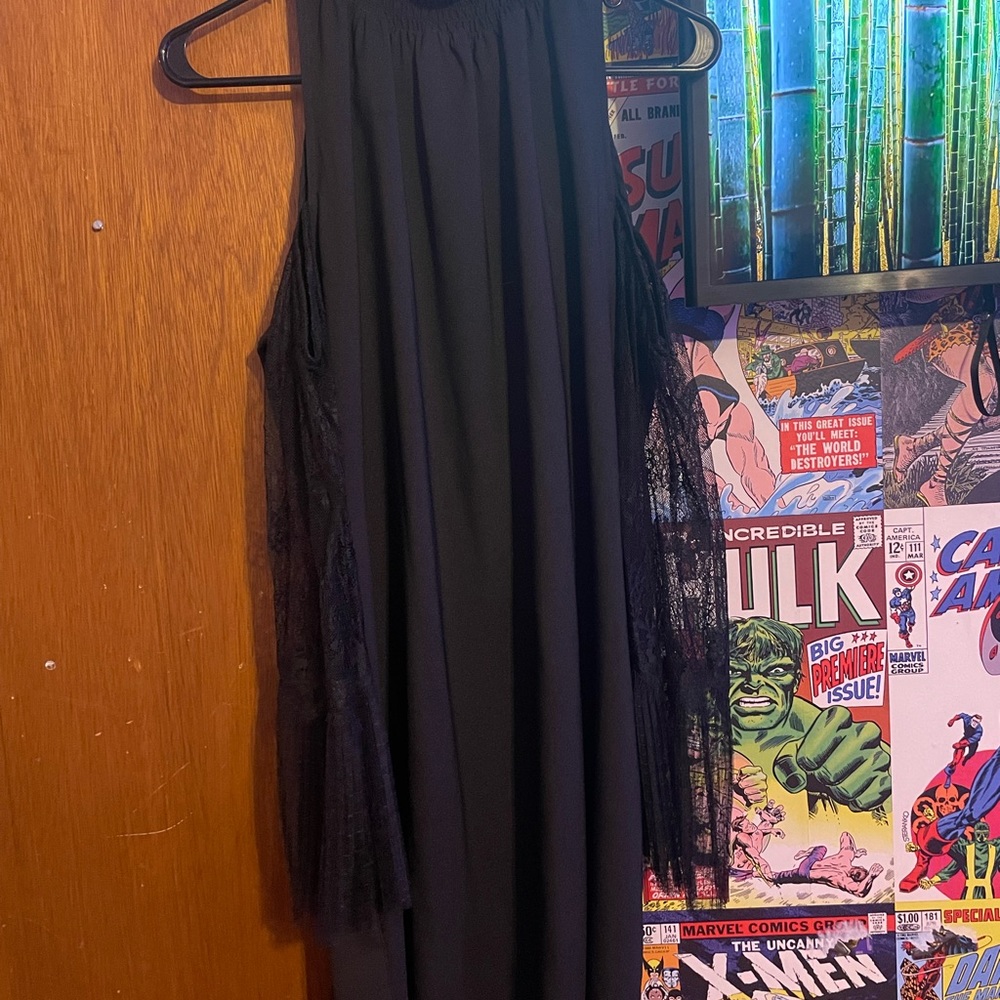 Black cold shoulder high neck dress